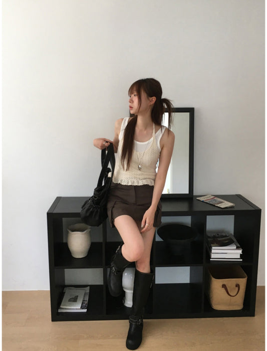 鈎織細節掛脖綁帶上衣