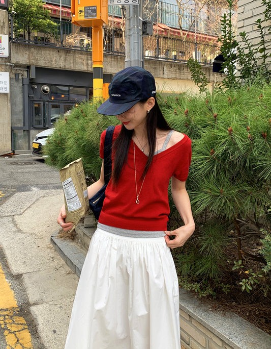 V領修腰針織上衣