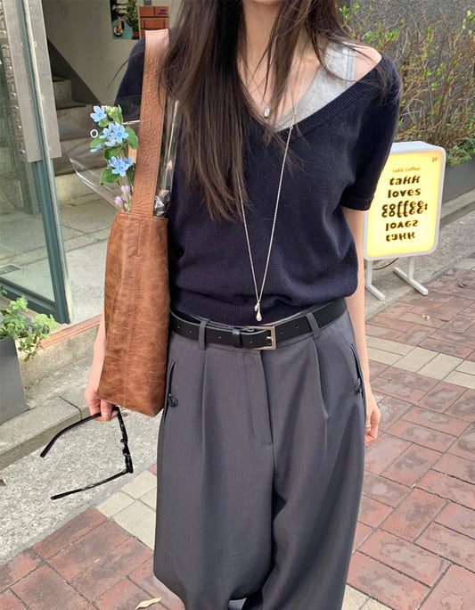 V領修腰針織上衣