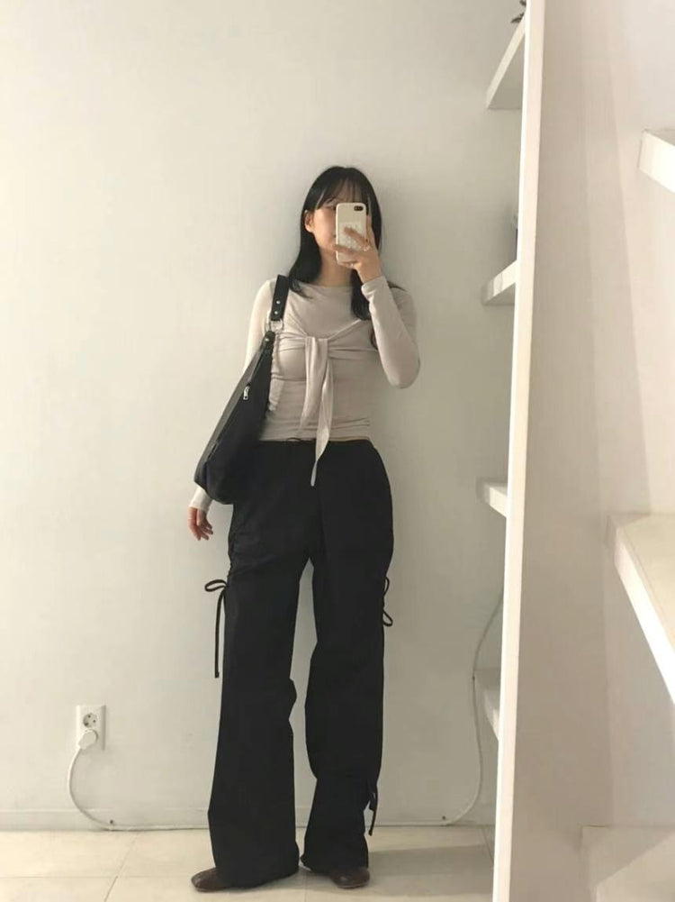 (現)抓皺綁帶細節cargo pant