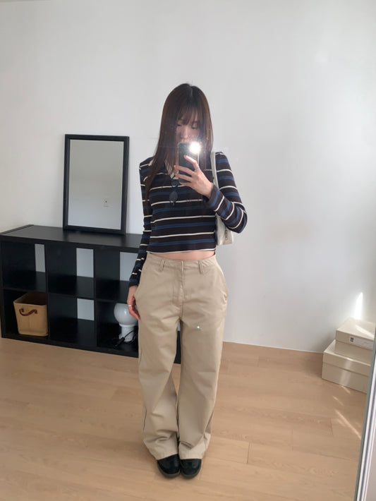 翻領撞色條紋上衣