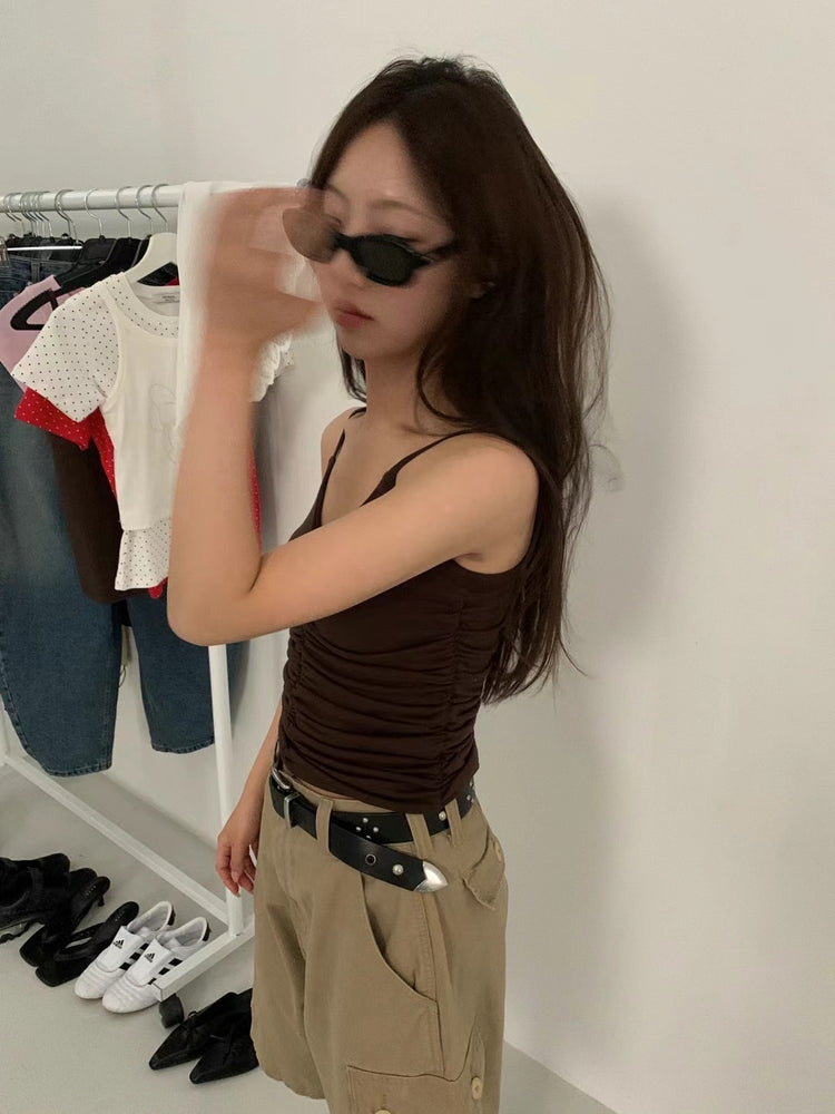 抓皺V領細節修身背心