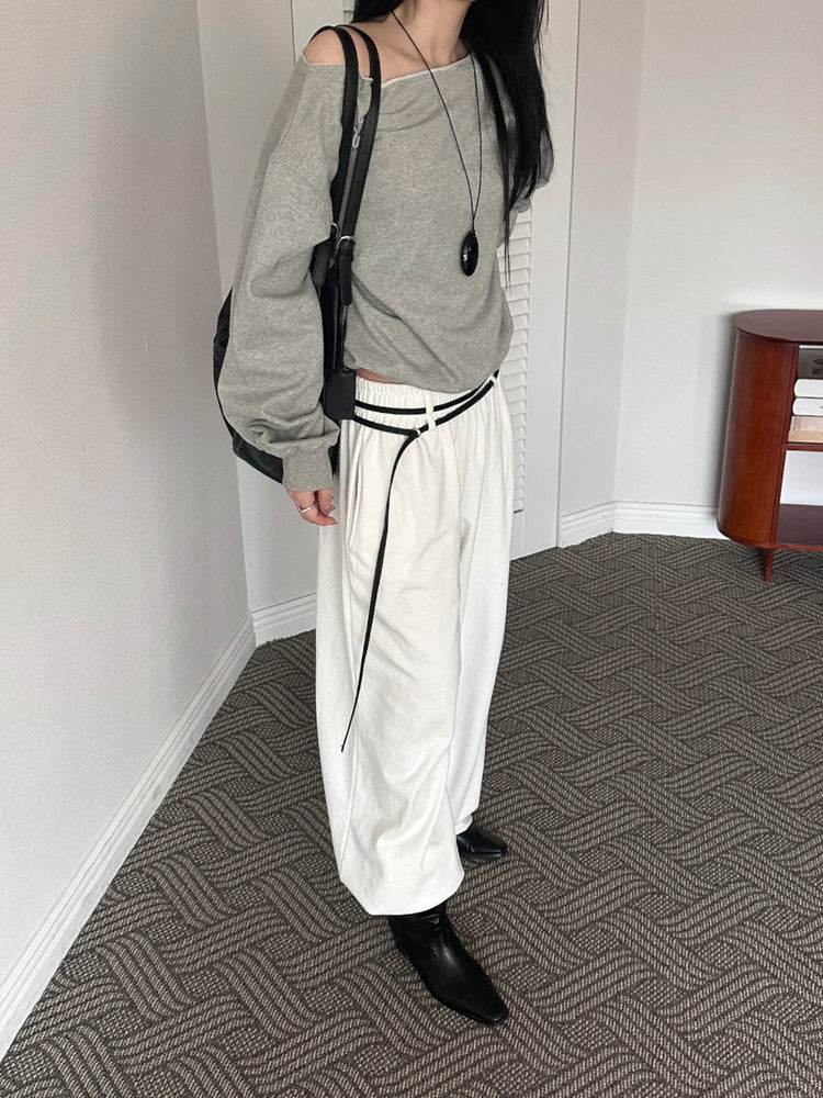 雙層腰帶扣環細節休閒棉褲