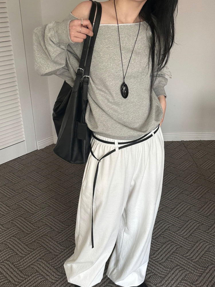 雙層腰帶扣環細節休閒棉褲