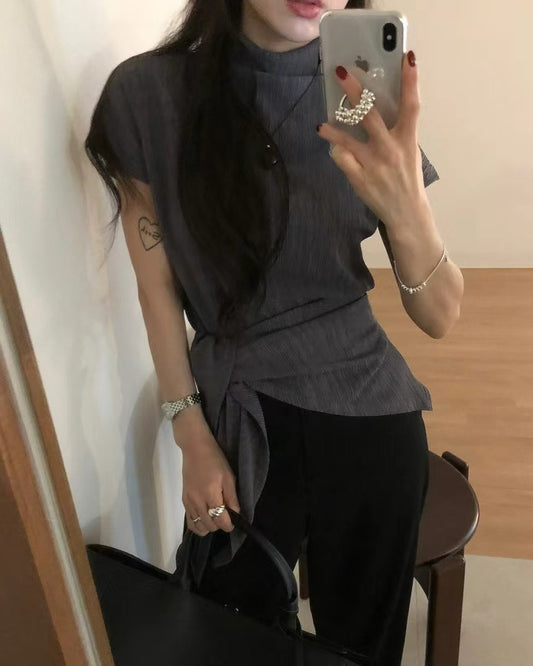 小立領紋理三角巾細節上衣