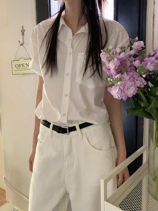 美色休閒感短袖襯衫