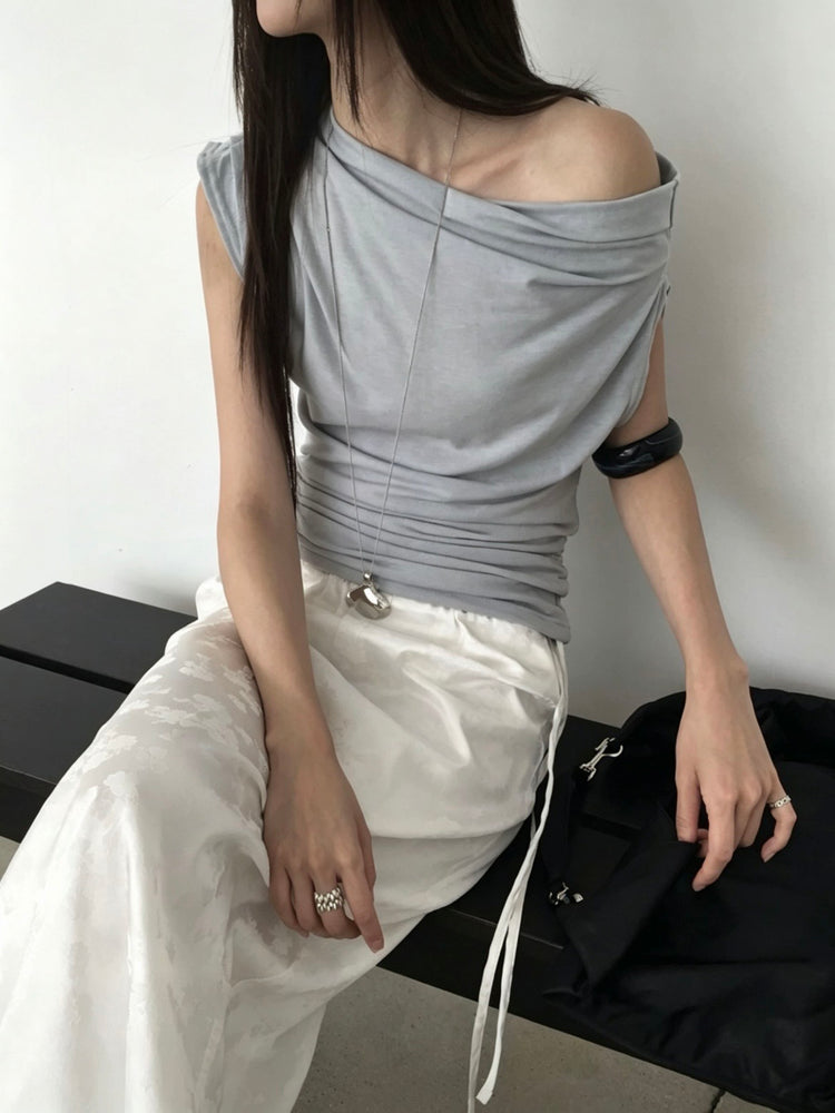美肩抓皺細節修身上衣