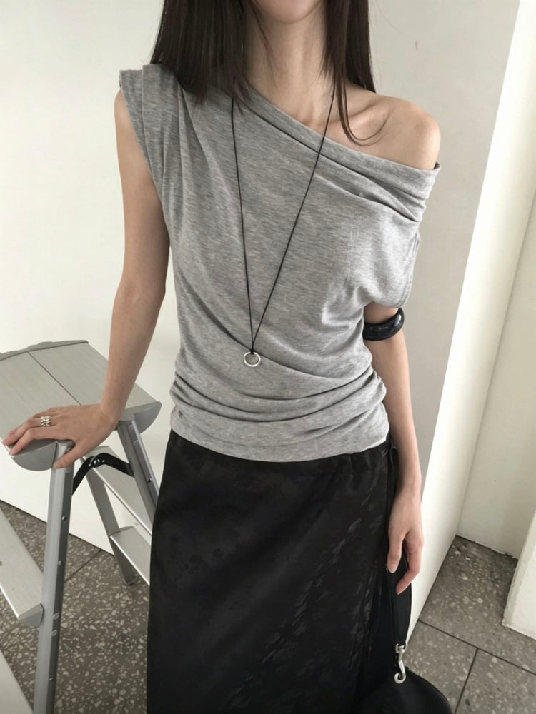 美肩抓皺細節修身上衣