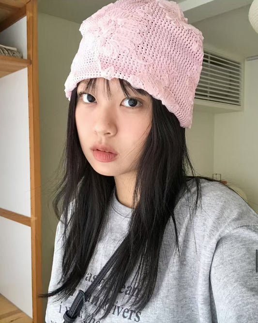 縷空花造型細節針織帽