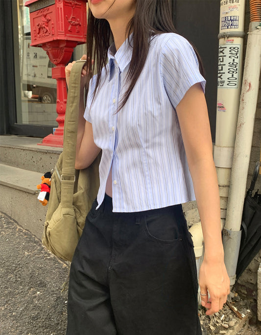 美色修身短袖襯衫