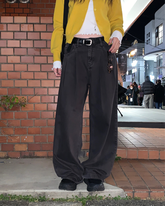 美色雙壓褶垂感牛仔褲