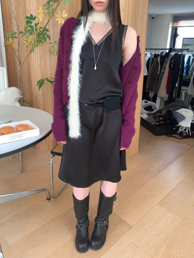 極美雙層透細節綁帶連身裙