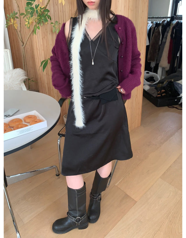 極美雙層透細節綁帶連身裙