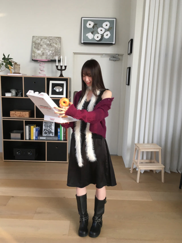 極美雙層透細節綁帶連身裙