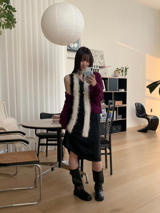 極美雙層透細節綁帶連身裙