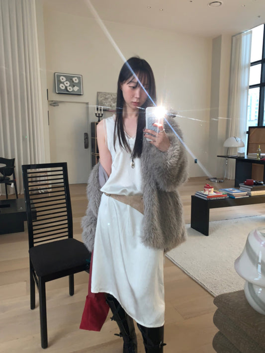 極美雙層透細節綁帶連身裙