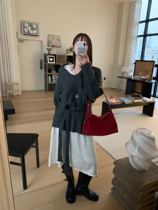 極美雙層透細節綁帶連身裙