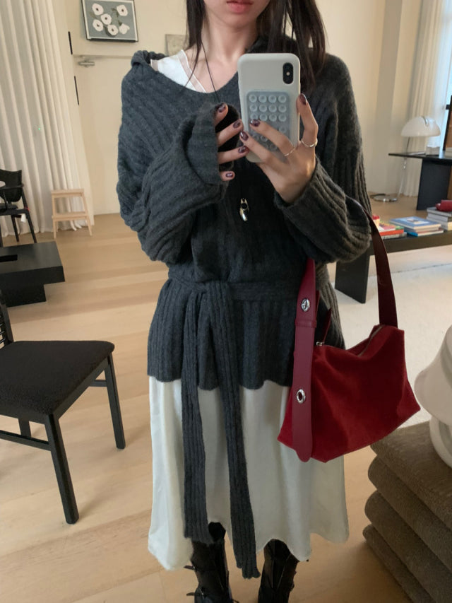 極美雙層透細節綁帶連身裙