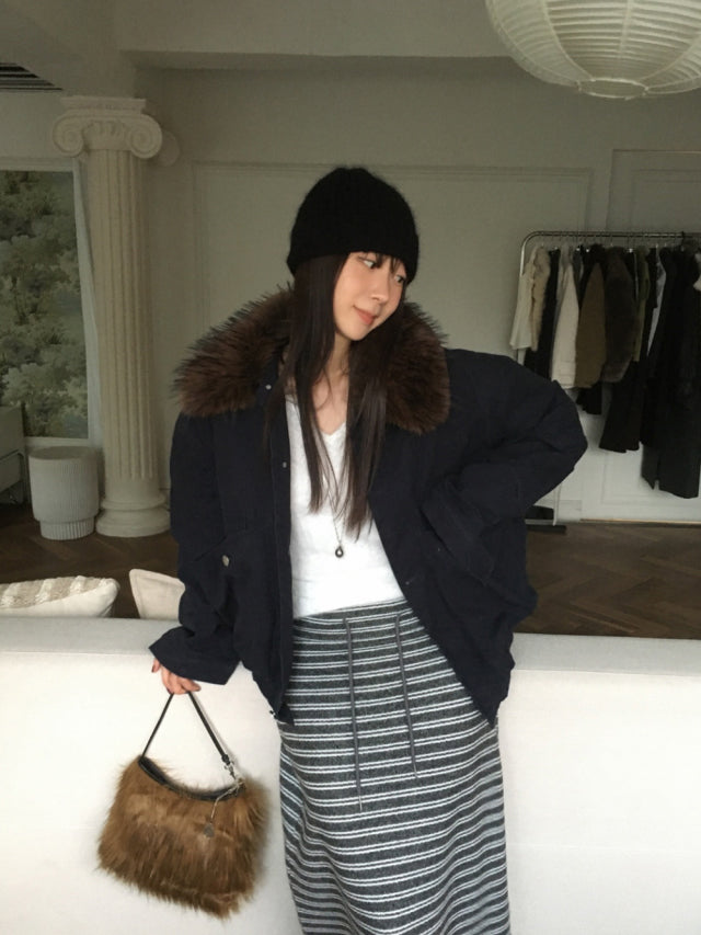 撞色條紋反折垂帶及踝裙