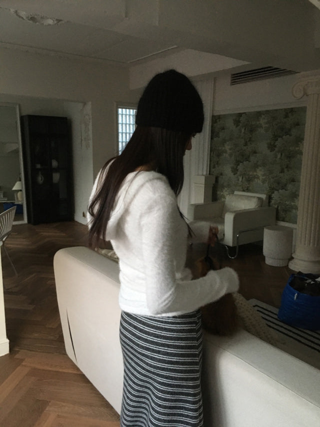 撞色條紋反折垂帶及踝裙