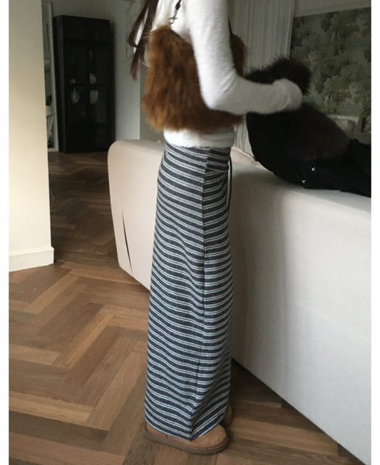 撞色條紋反折垂帶及踝裙