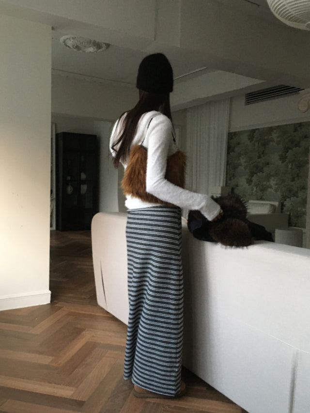 撞色條紋反折垂帶及踝裙