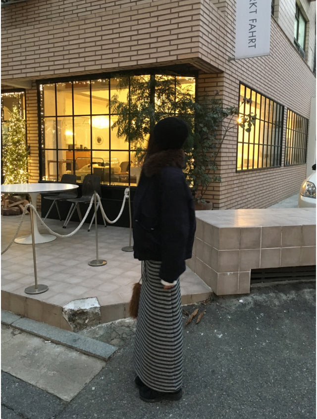 撞色條紋反折垂帶及踝裙