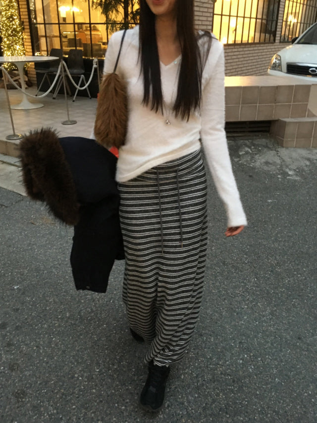 撞色條紋反折垂帶及踝裙