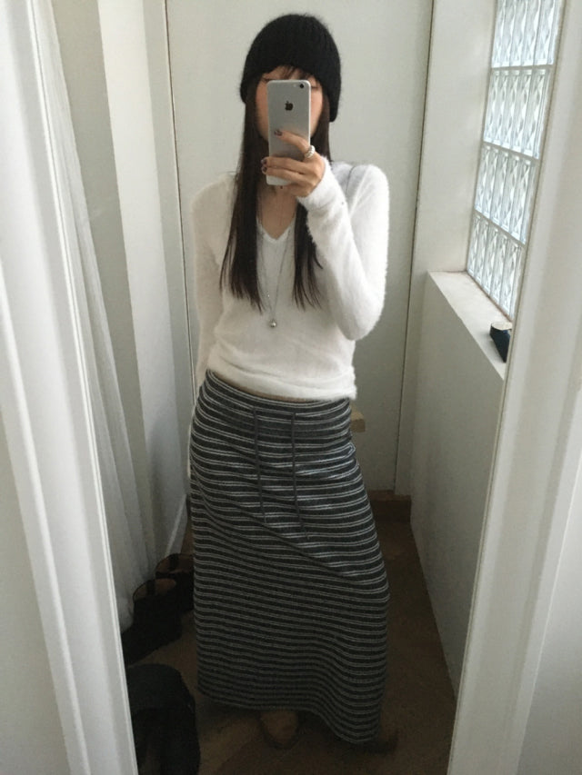 撞色條紋反折垂帶及踝裙