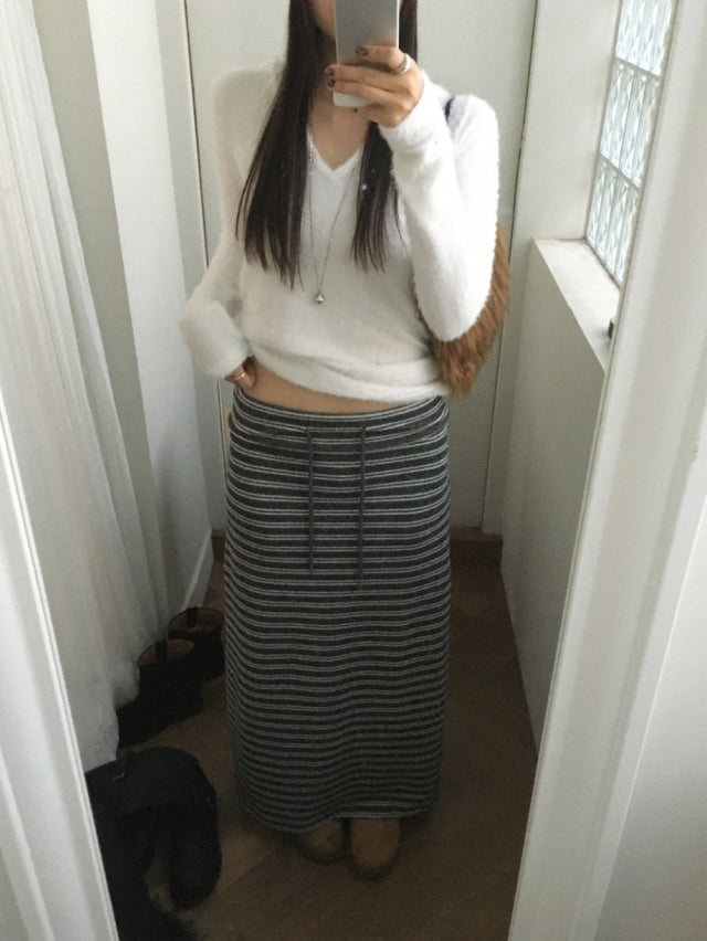 撞色條紋反折垂帶及踝裙