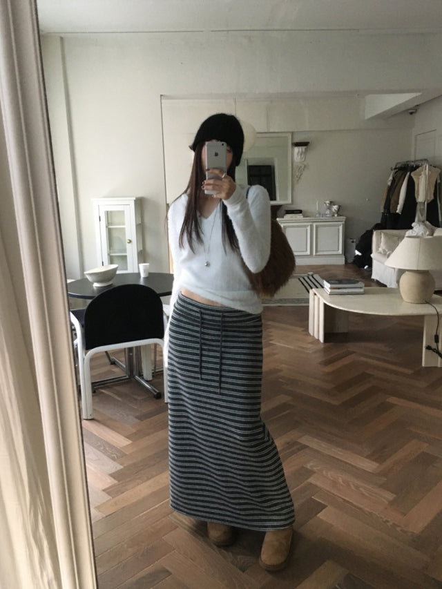 撞色條紋反折垂帶及踝裙