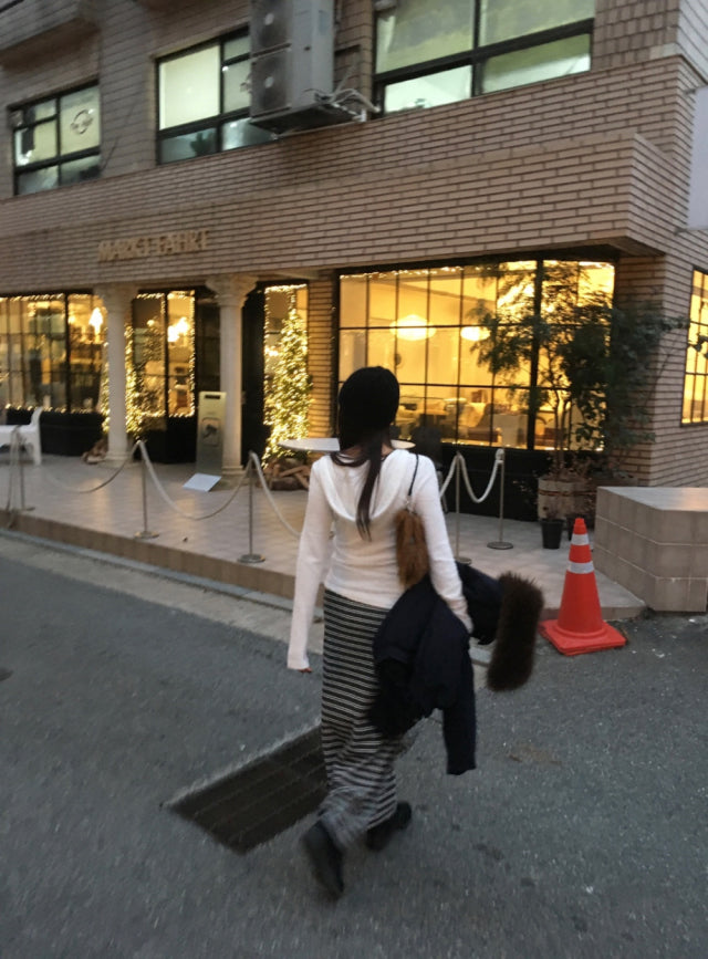 撞色條紋反折垂帶及踝裙