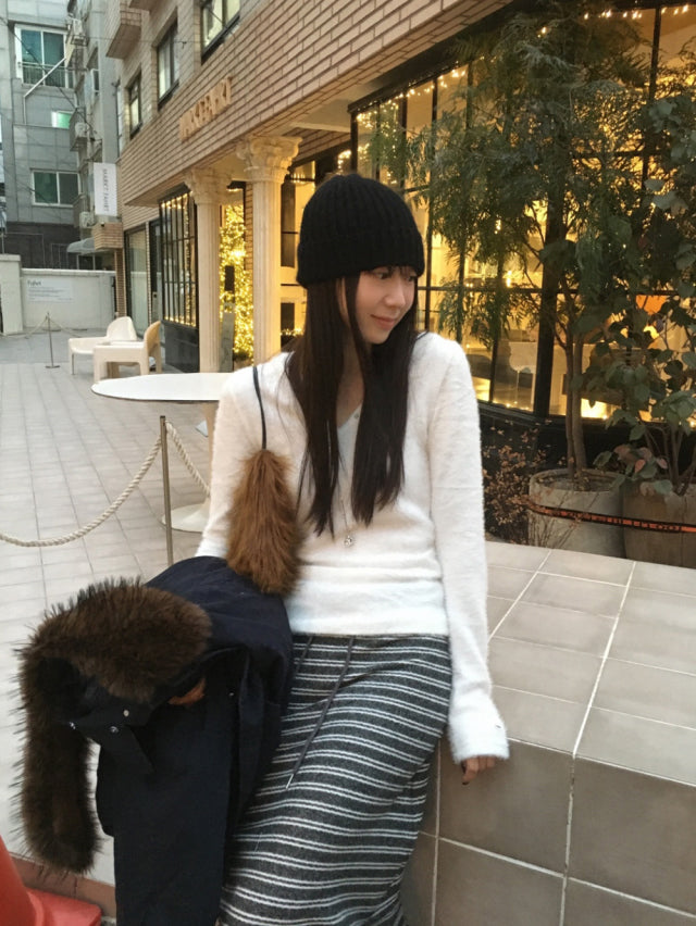 撞色條紋反折垂帶及踝裙