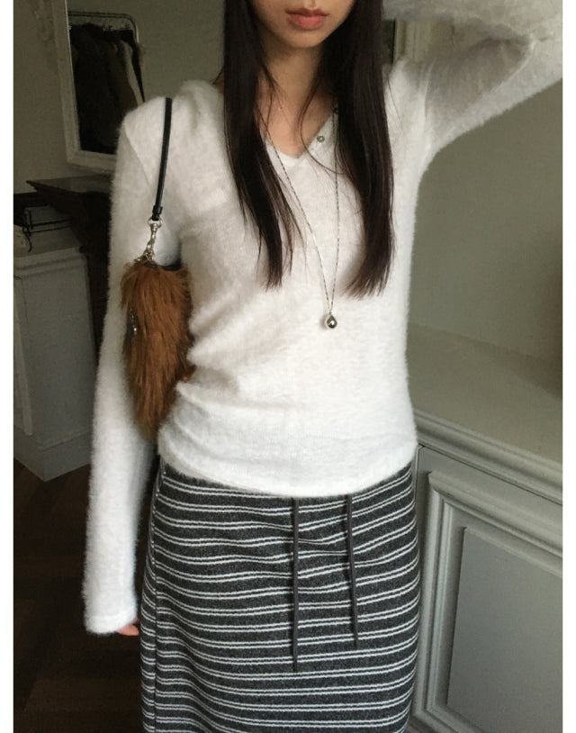 撞色條紋反折垂帶及踝裙