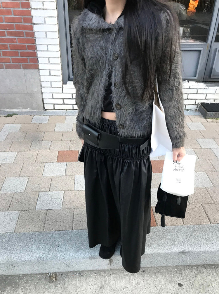 混色翻領排鈕毛絨外套