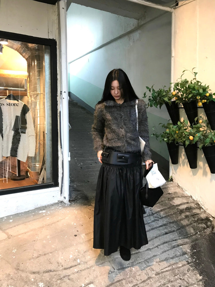 混色翻領排鈕毛絨外套