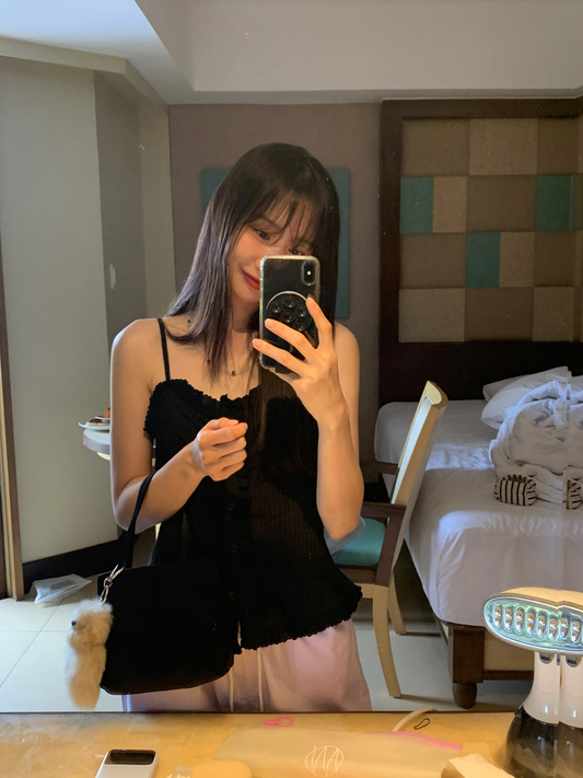 蕾絲邊暗紋細節排鈕背心