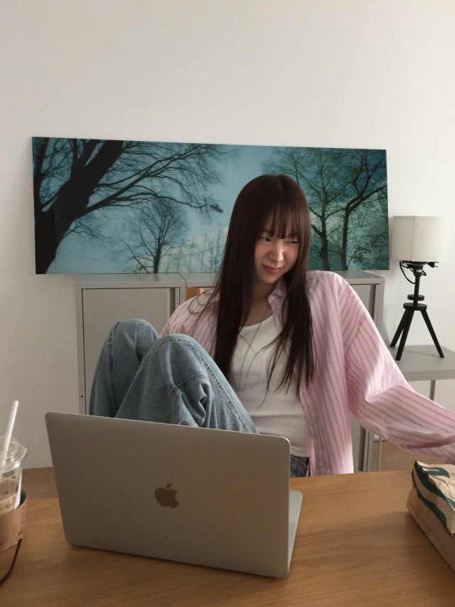 美色條紋寬鬆基礎襯衫