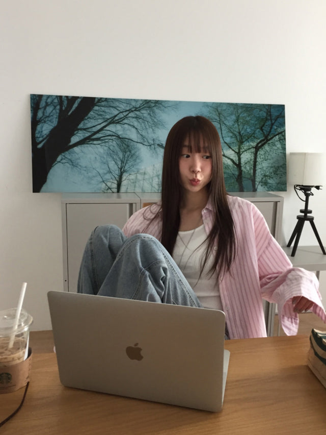 美色條紋寬鬆基礎襯衫