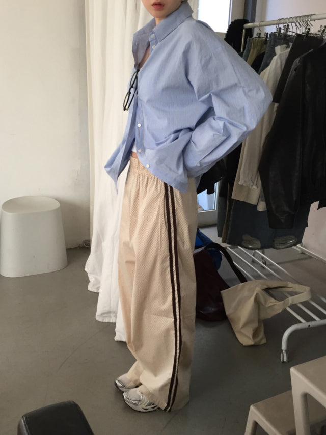 美色條紋寬鬆基礎襯衫
