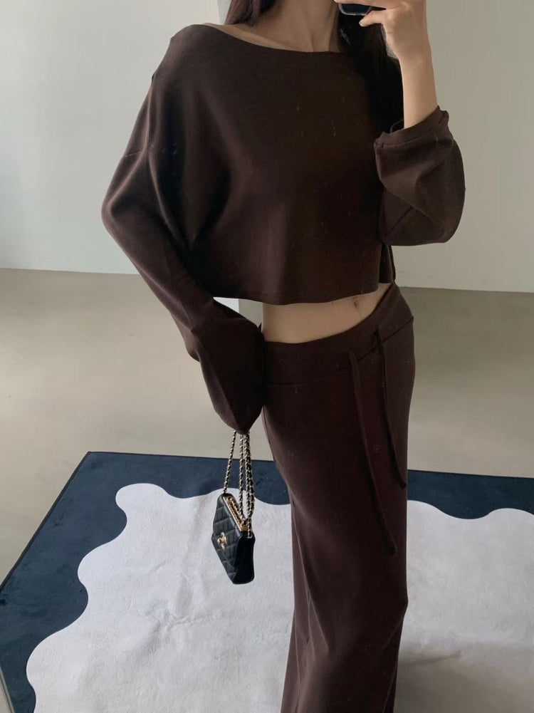 美肩船領短版美臀直裙套裝