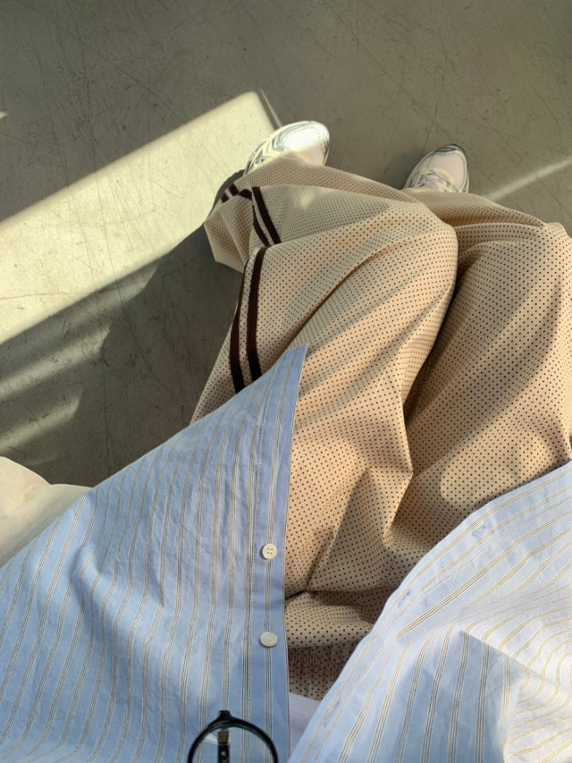 美色條紋寬鬆基礎襯衫