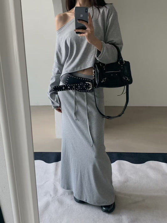 美肩船領短版美臀直裙套裝