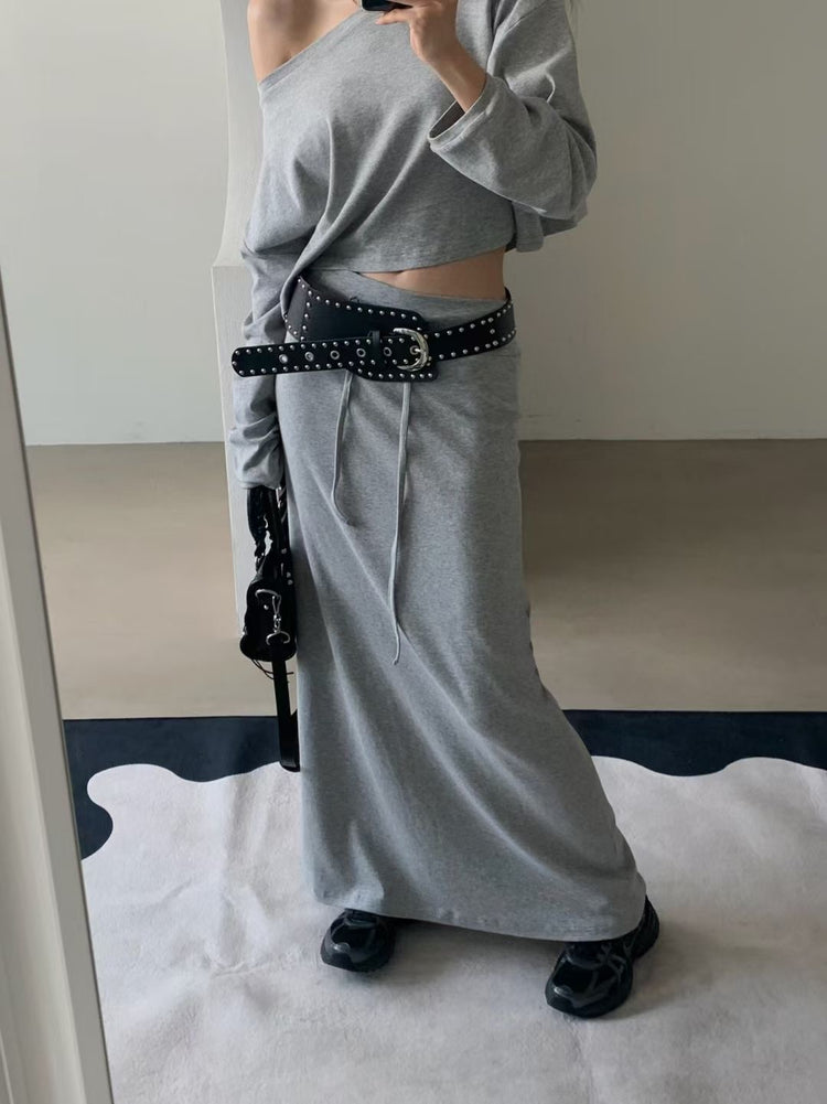 美肩船領短版美臀直裙套裝