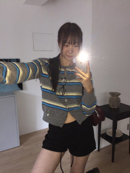 撞色條紋排鈕針織衫