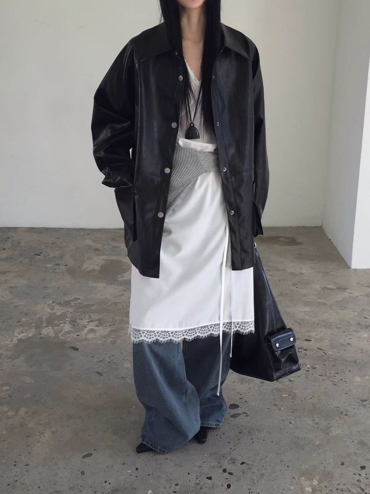 高級V領蕾絲邊綁帶細節連身裙