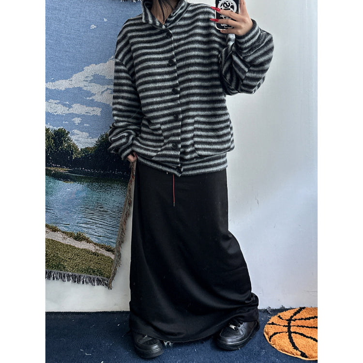 翻領撞色毛流感排鈕外套