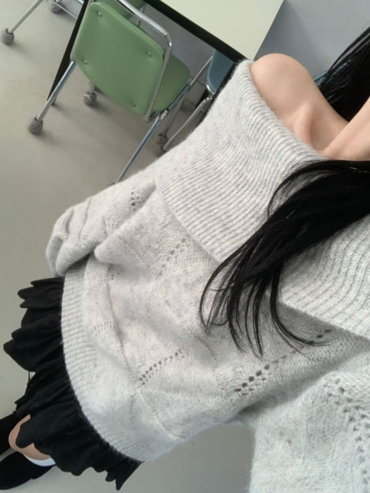 美肩紋理縷空紋理細節毛衣