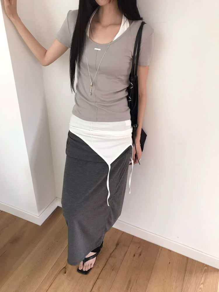 前後兩穿鐵扣中壓線細節上衣