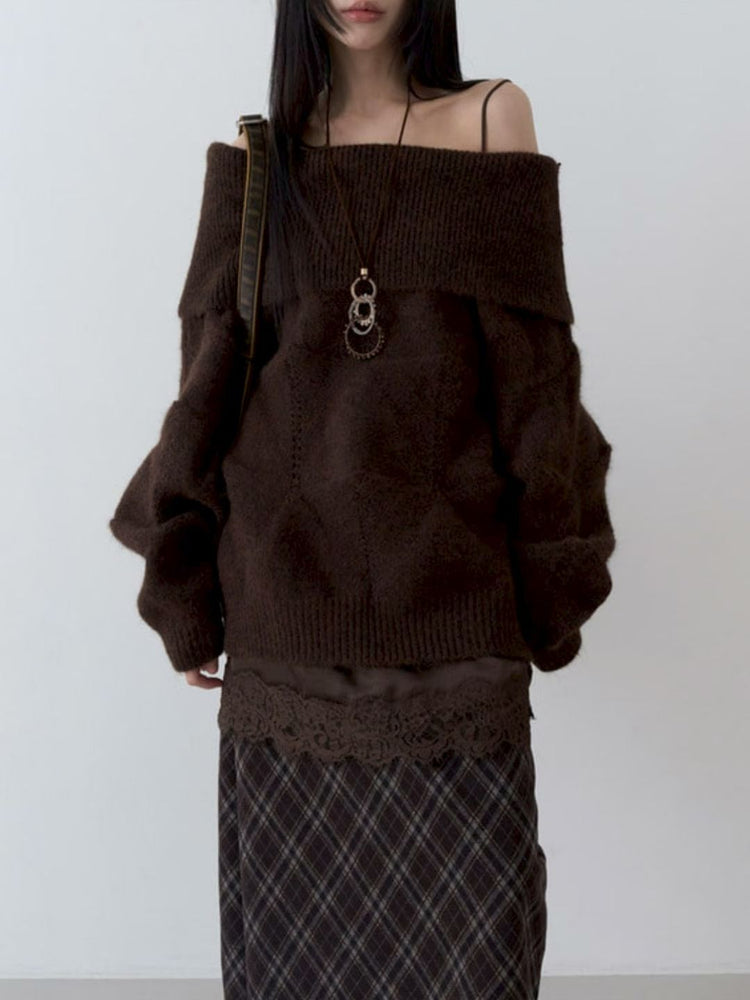 美肩紋理縷空紋理細節毛衣